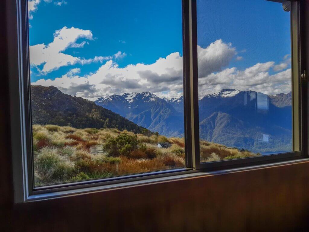 view from the window at the Luxmore Hut