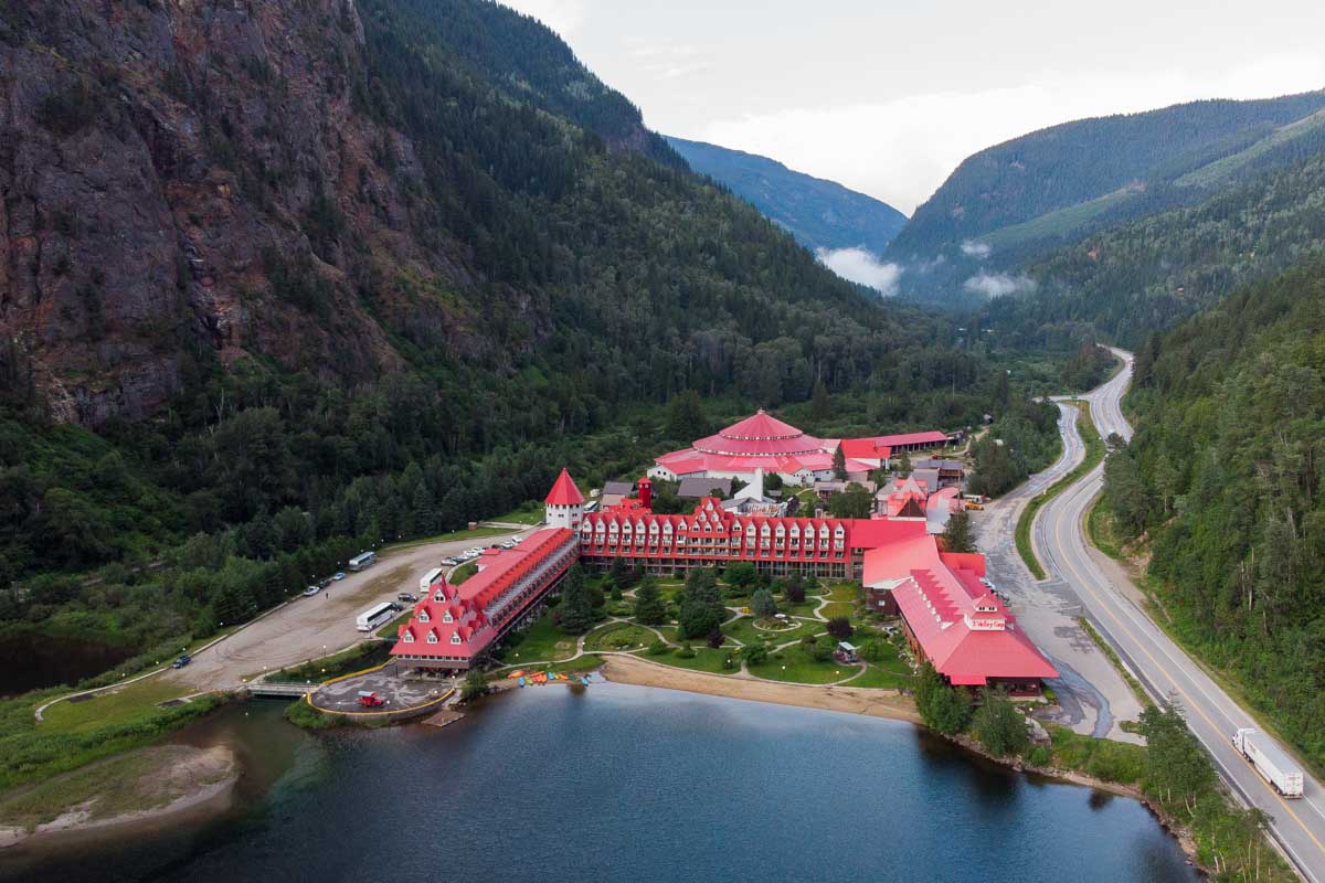 Birds eye view of theThree Valley Lake Chateau in Revelstoke