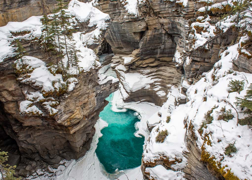 Lower part of Athabasca Falls in winter