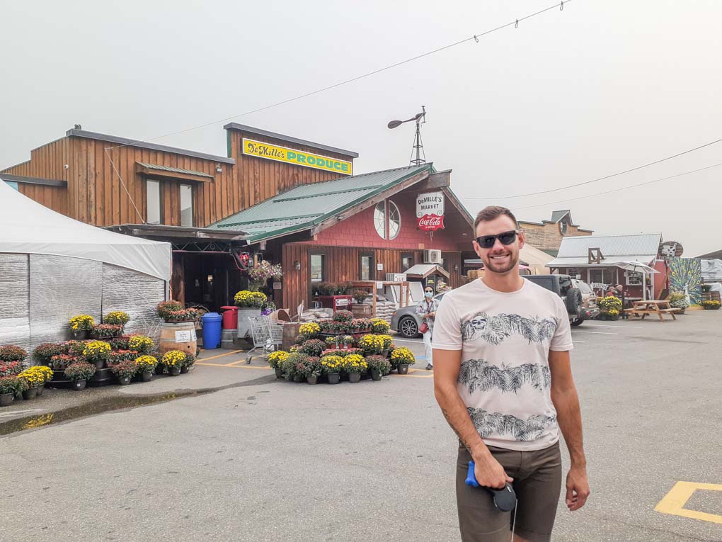 A man at DeMille’s Farm Market, Salmon Arm