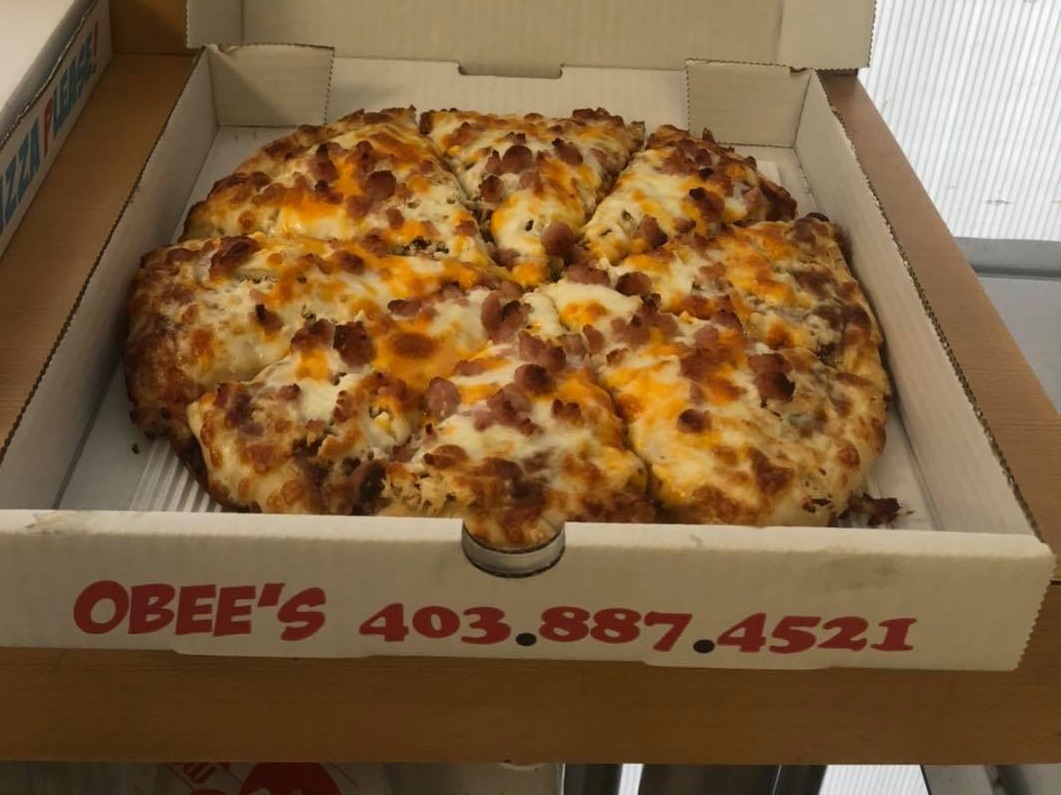 a pizza from Obee's in Sylvan Lake, Alberta