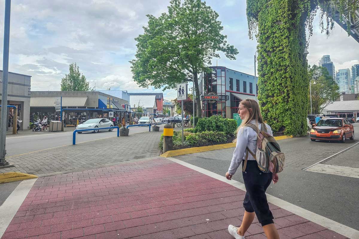 Bailey walking on Granville Island
