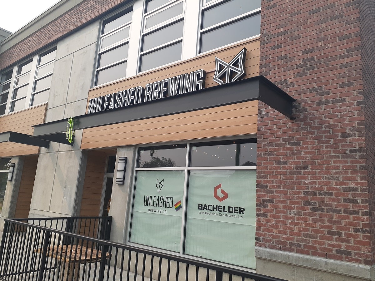 the outside of Unleashed Brewing in Kelowna, BC