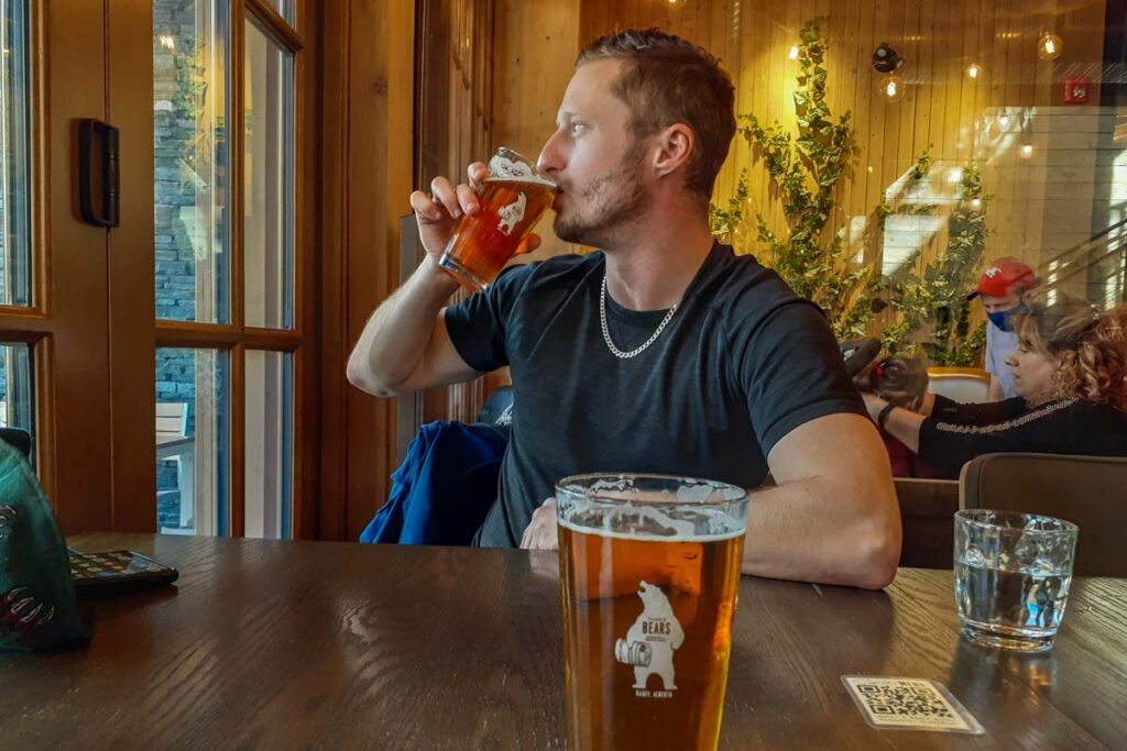 Drinking beer at Three Bears Brewery