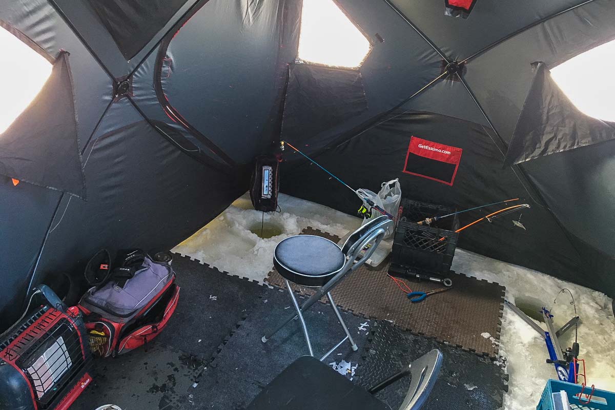 An ice fishing tent from Alberta Fishing Charters, Calgary