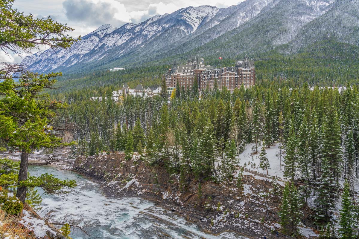 the view from Surprise Corner in Banff during winter