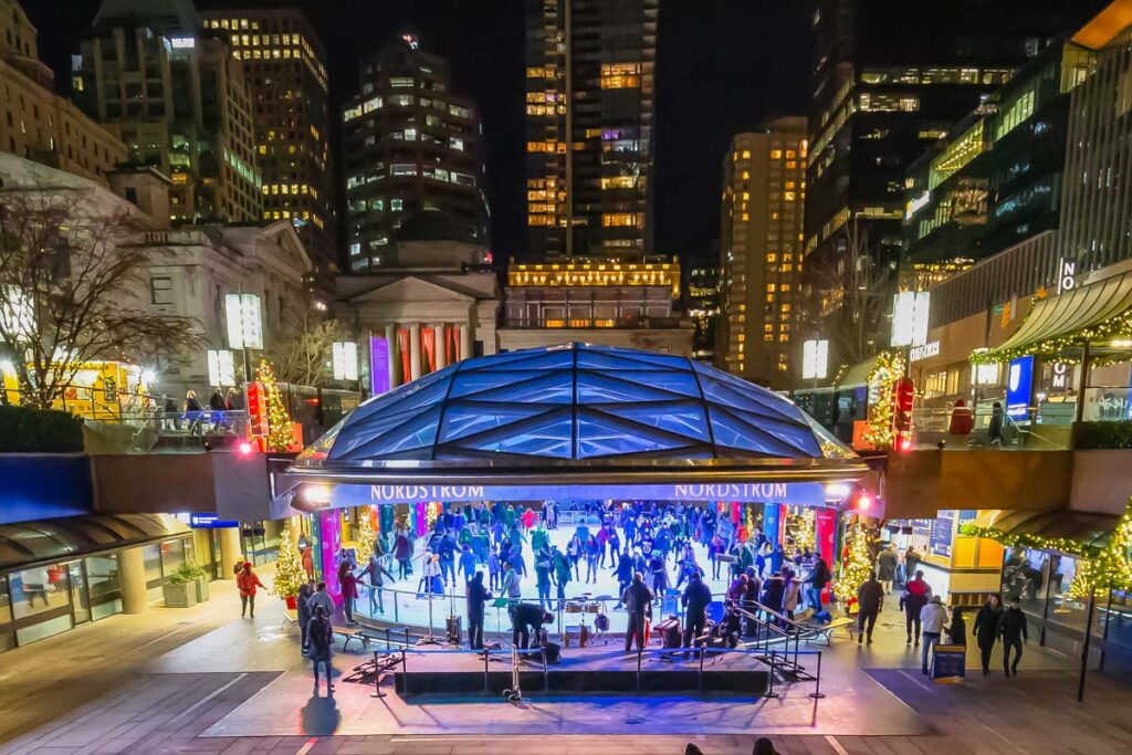 Ice skating at Robson Square in Vancouver