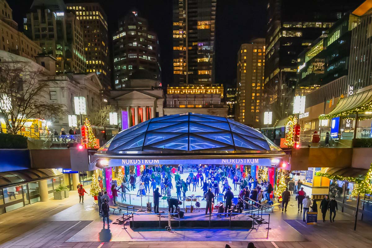 Ice skating at Robson Square in Vancouver