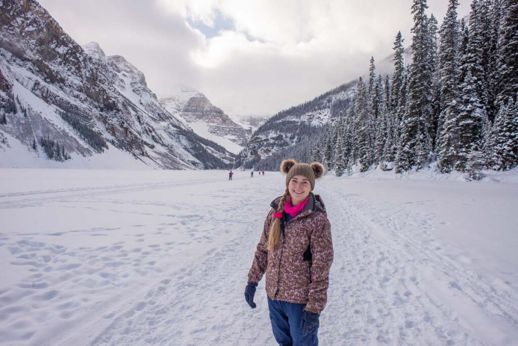 Bailey at Lake Louise in winter