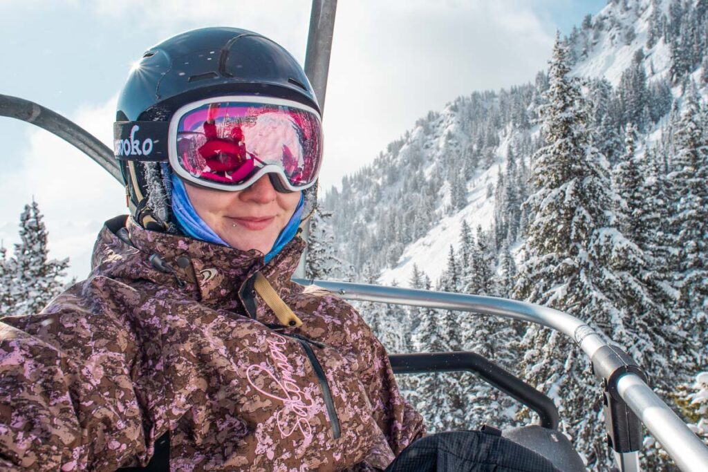 Bailey on a chairlift in Banff Natiobal Park