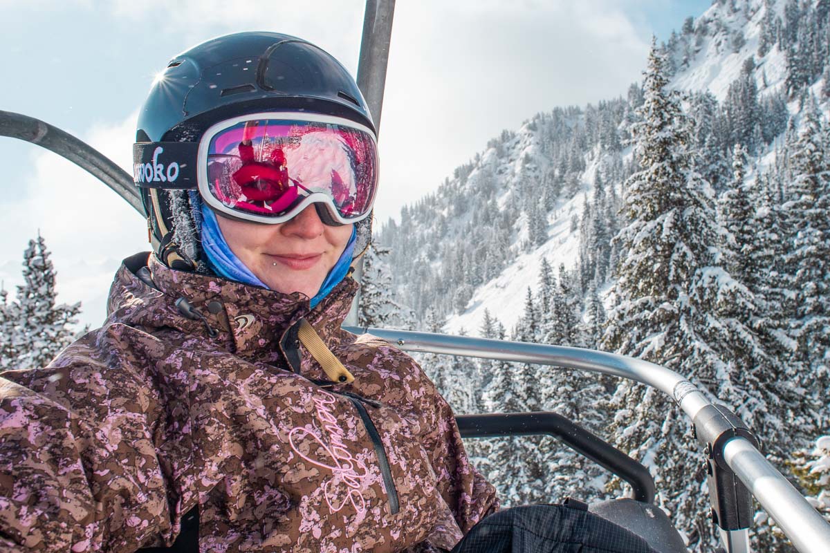 Bailey on a chairlift in Banff Natiobal Park
