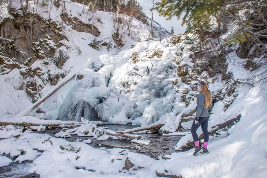 A frozen Fairy Creek Falls in winter, Fernie, BC