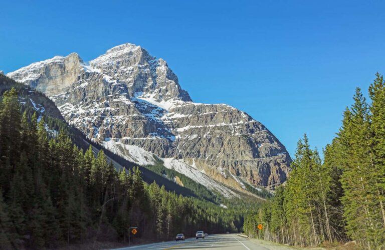 A road with mountain views in Yoho National Park