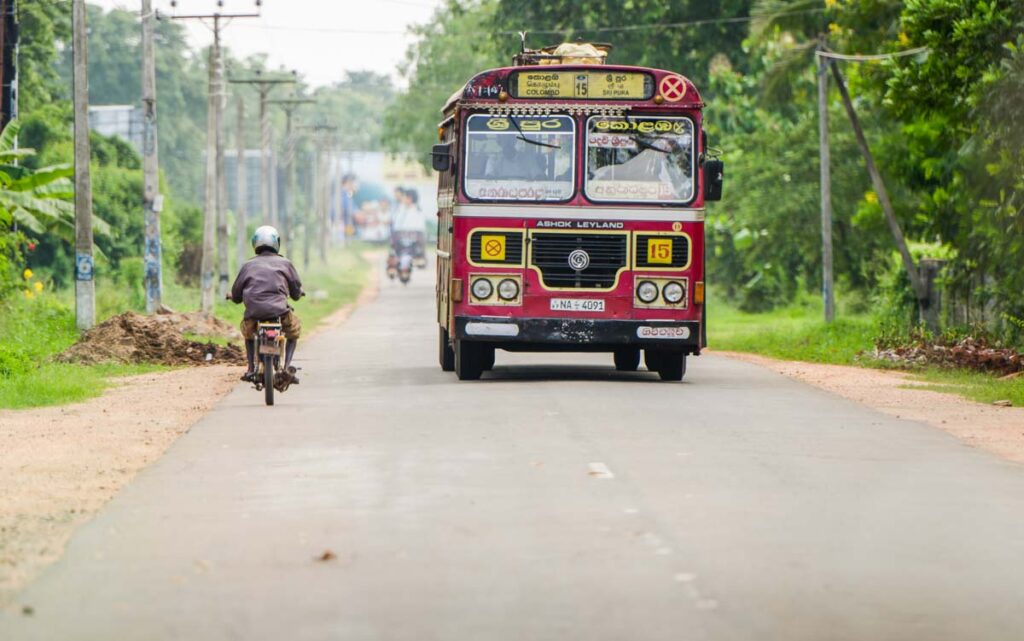 A bus on a road in Sri Lanka