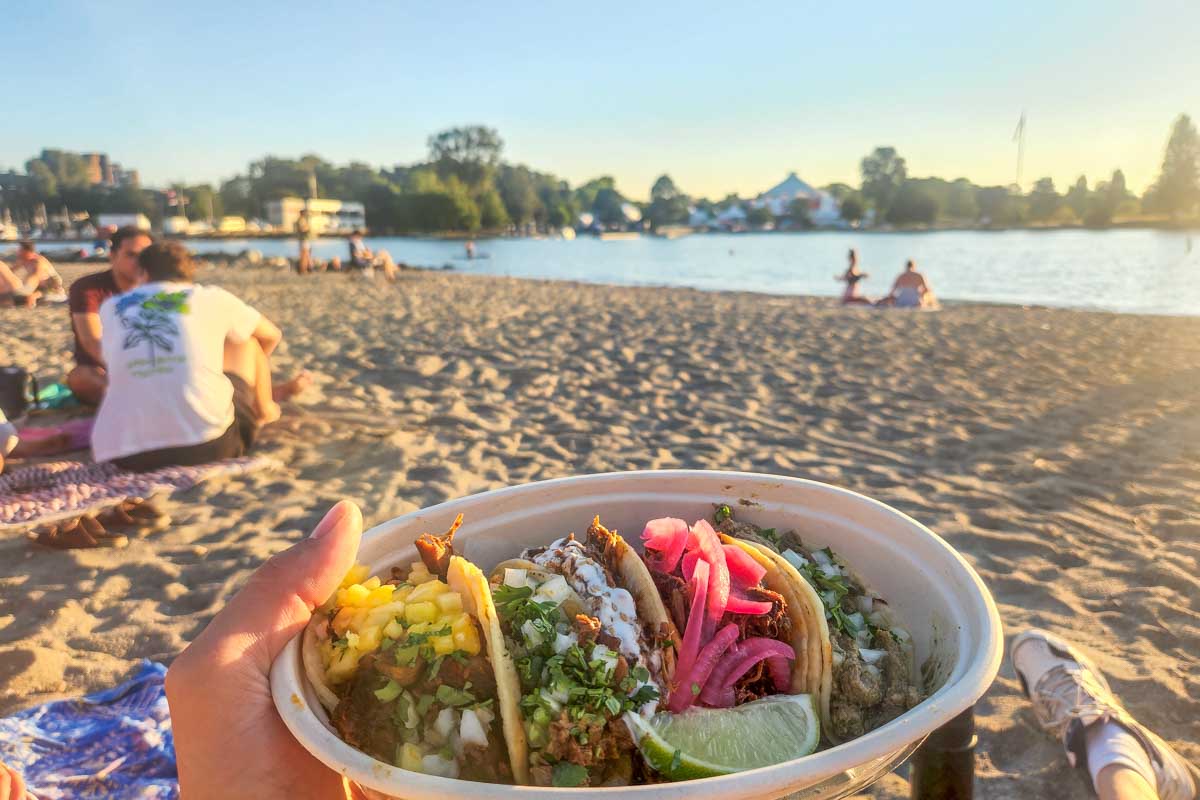 Los Amigos Taqueria tacos at sunset beach, Vancouver