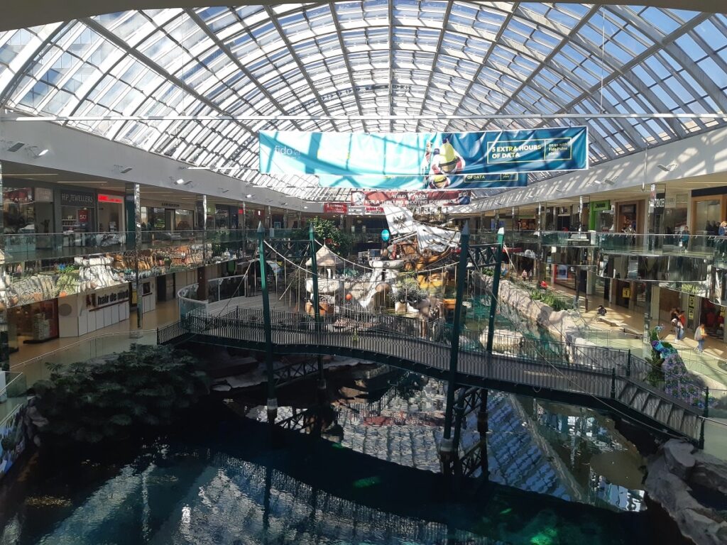 the inside of west edmonton mall, view of the brudge and ship
