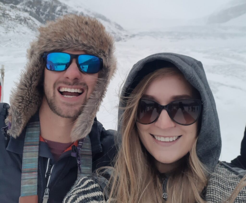 Dan and Bailey take a selfie in the winter snow