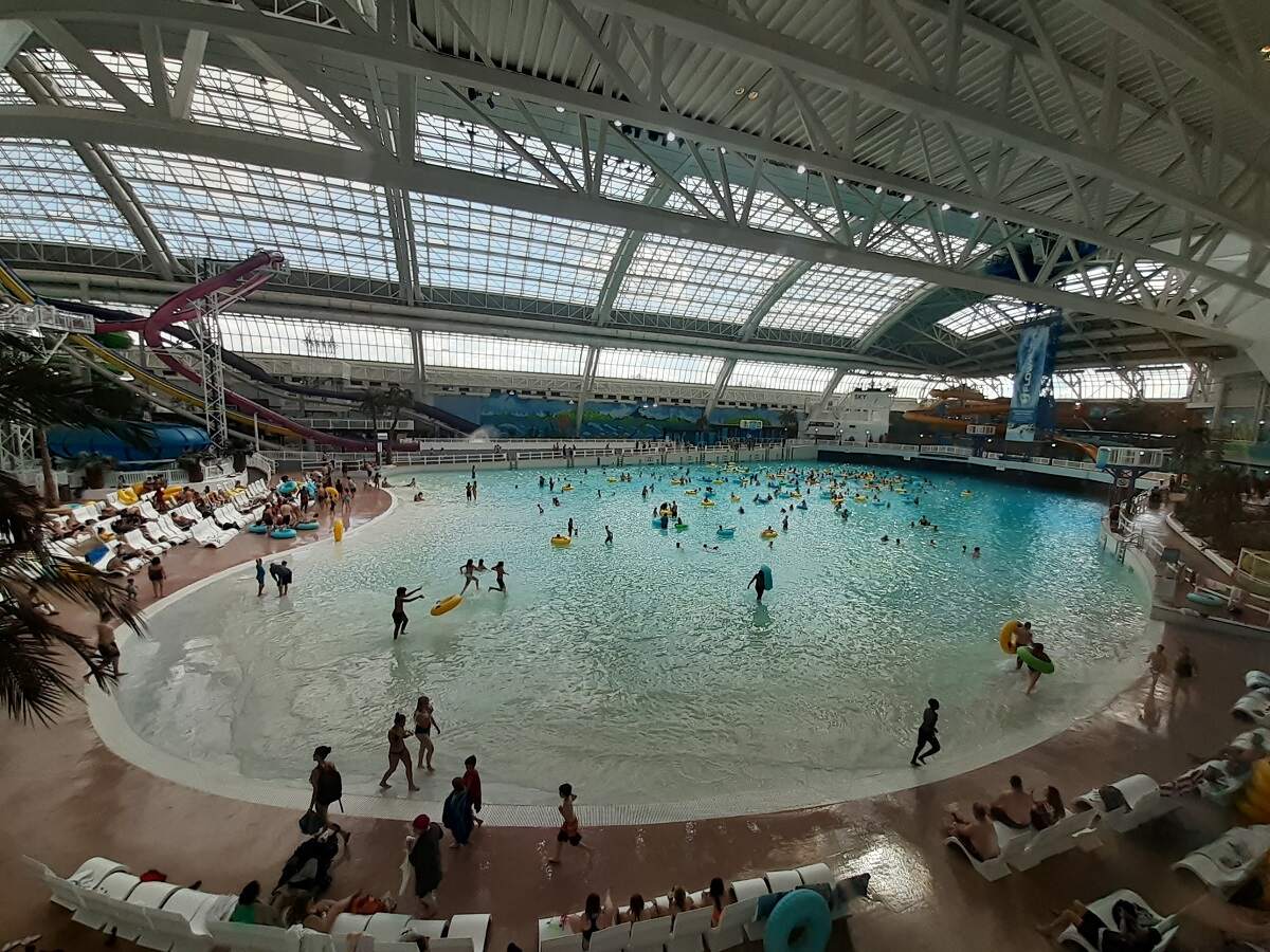 view of west edmonton mall waterpark wave pool with some slides