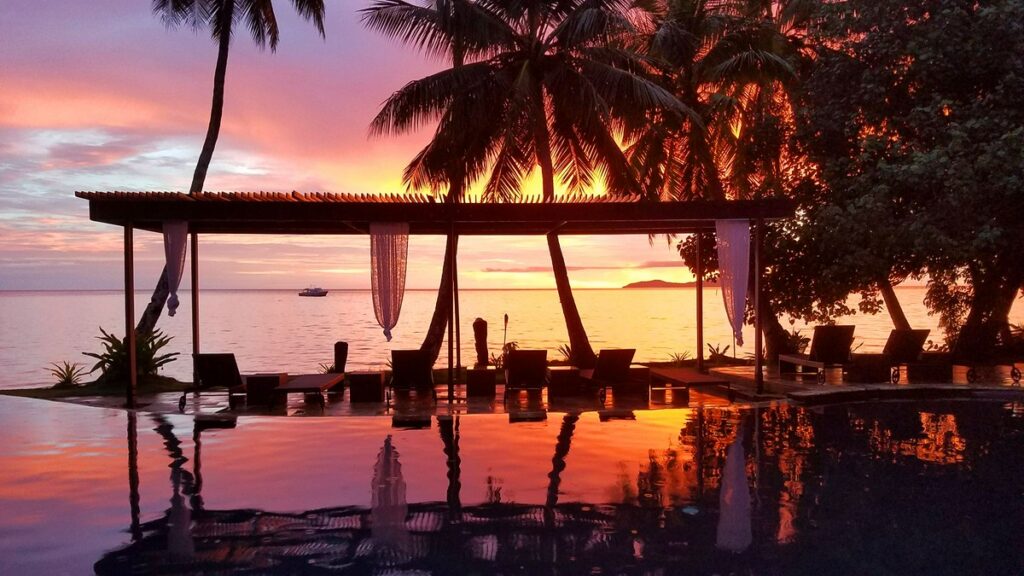 Beautiful sunset at Beqa Lagoon Resort on Beqa Island, Fiji