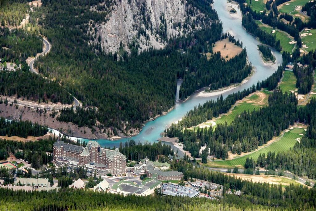 Aerial view of The Fairmont Banff Springs Hotel and Golf Course