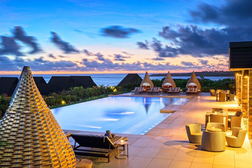 infinity pool at sunset at InterContinental Fiji Golf Resort & Spa