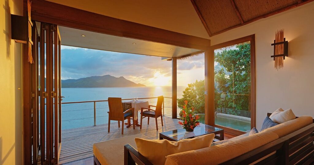 ocean view room and patio at Royal Davui Island Resort