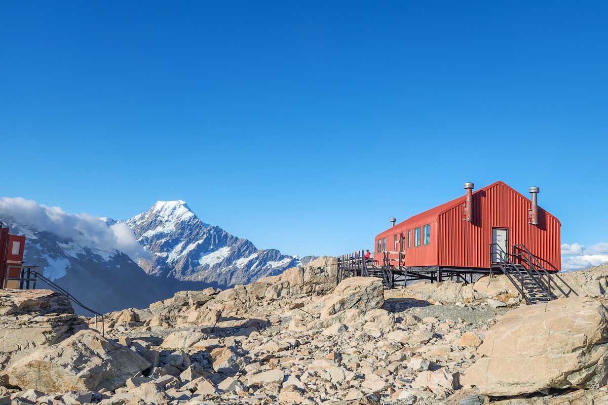 The Mueller Hut in summer in New Zealand