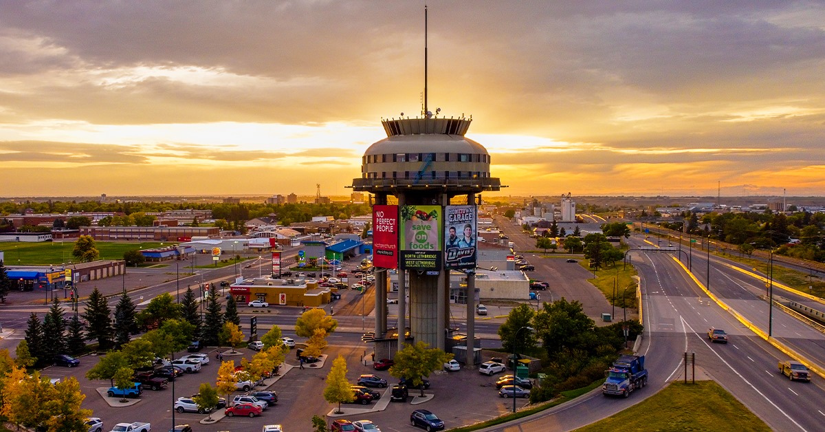 Water tower bar and grill at sunset