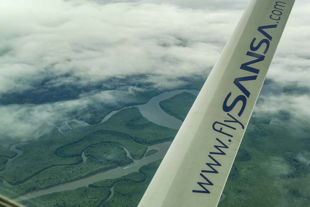 A Sansa airlines flight above Costa Rica