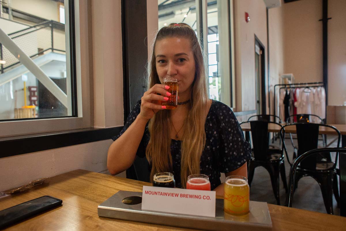 Drinking beer at Mountainview Brewing Co in Hope, BC