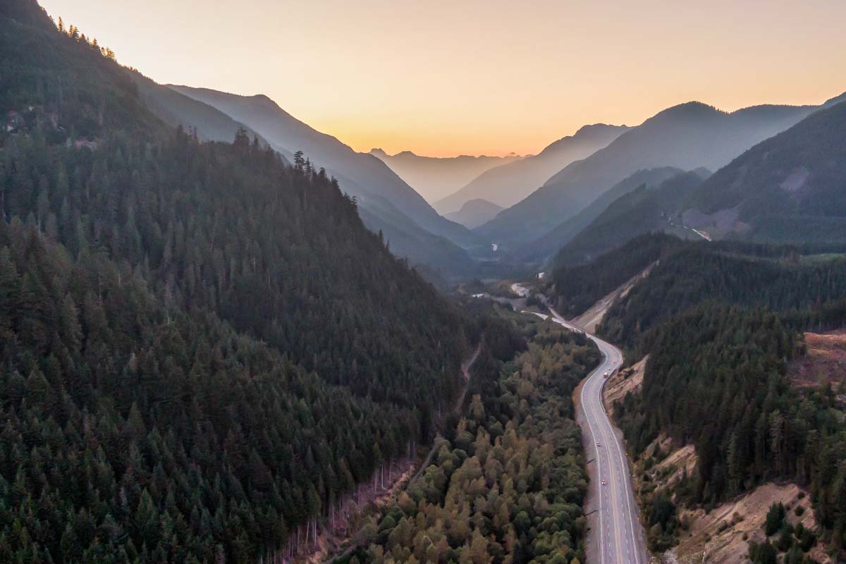An ariel view of the highway near Hope, BC