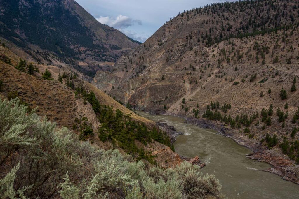 The Fraser River runs through a canyon near Lillooet, BC