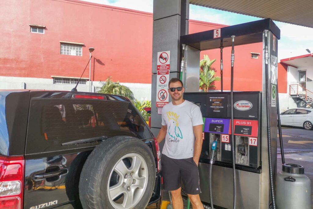 Fuelling up our rental car!