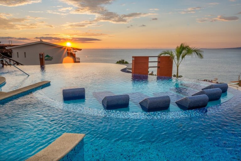sunset view from a hotel pool in Puerto Vallarta