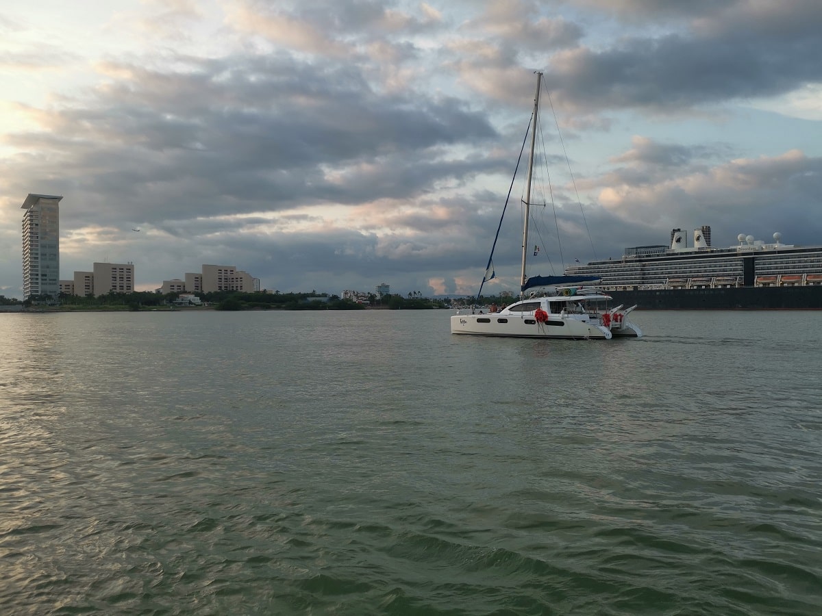 the marina in Puerto Vallarta with a catamaran in Puerto Vallarta