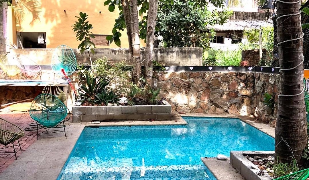 the outdoor pool in the courtyard at Hostal Tortuga