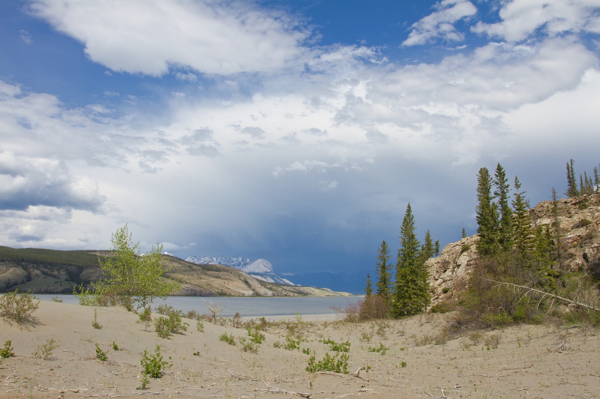 view of JAsper Lake surrounded by sand dunes