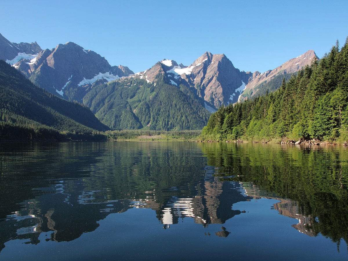 Reflection shot of Jones Lake with mountains in the background