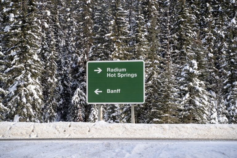 a road sign on the drive from Calgary to Radium past Banff