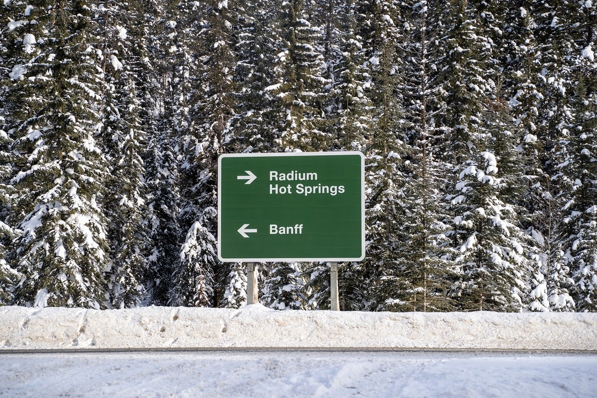 a road sign on the drive from Calgary to Radium past Banff