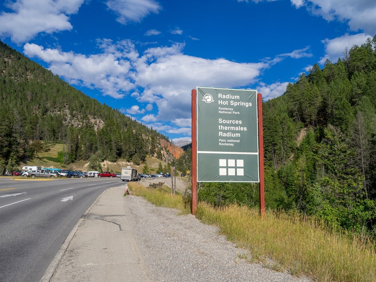 sign for Radium Hort Springs on the drive from Calgary to Invermere