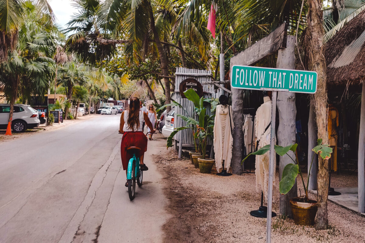 Riding a bike in Tulum