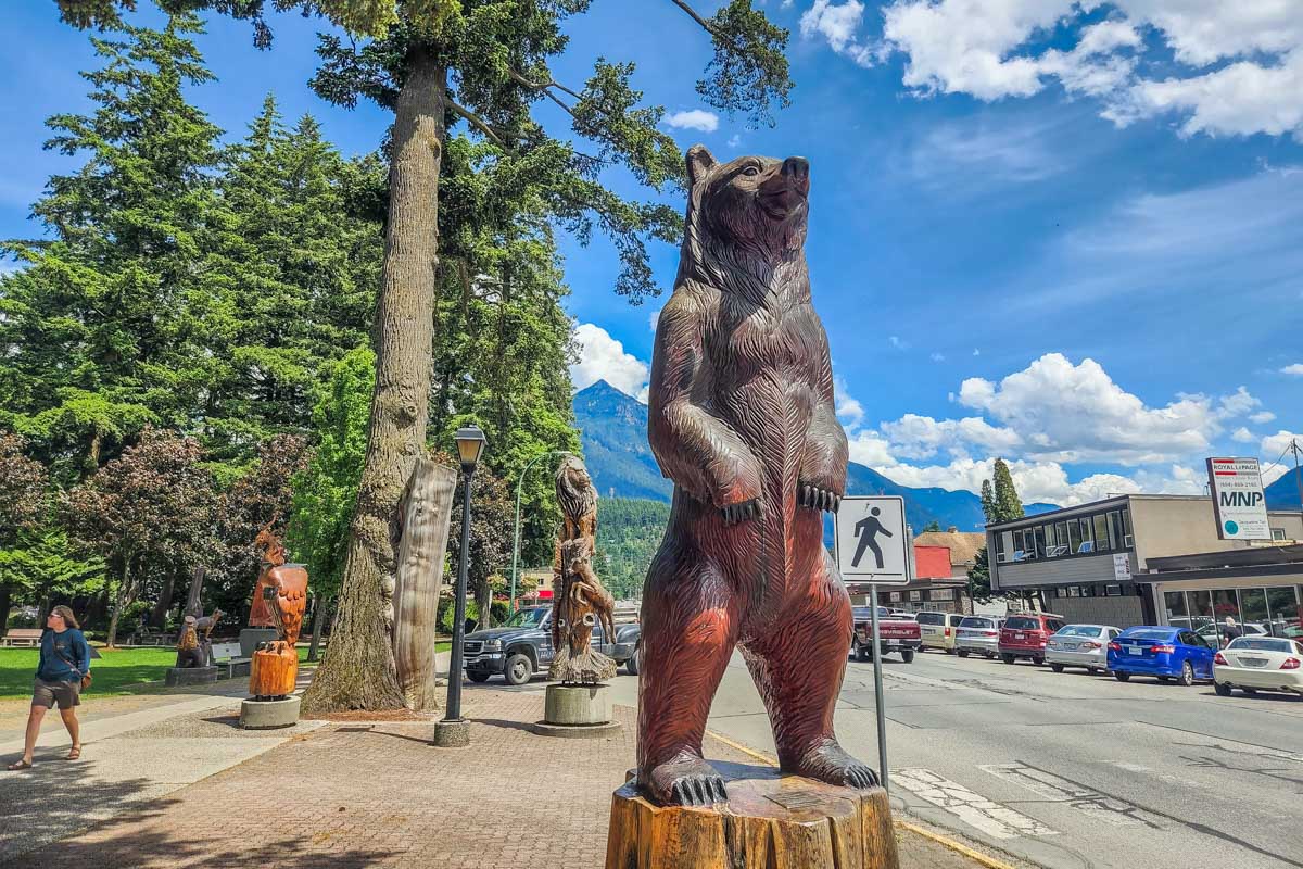A carved statue of a bear in Hope, BC