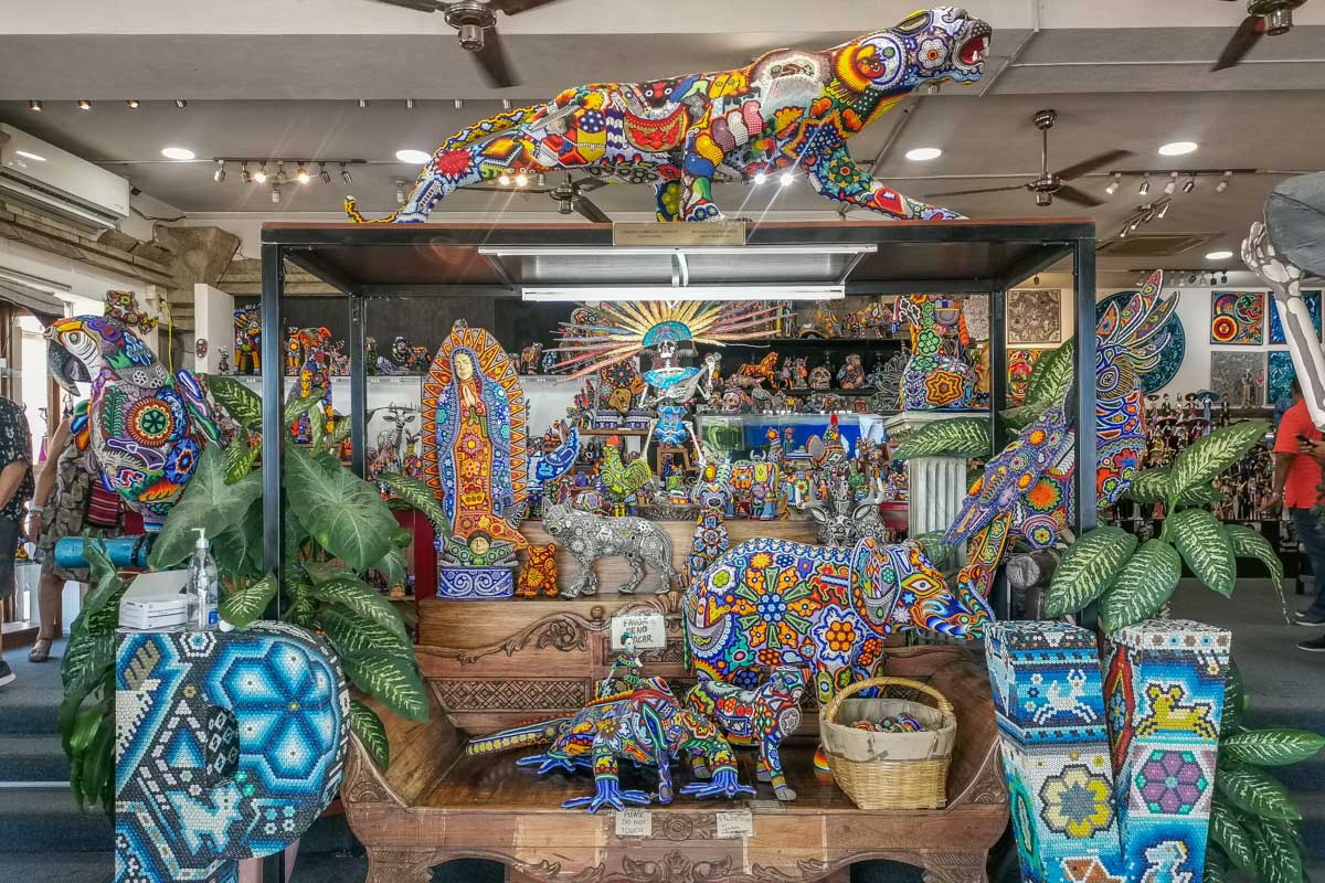 Huichol style artwork on the Puerto Vallarta Malecon