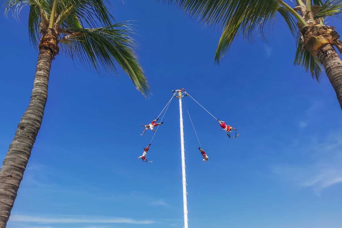 Danza de Los Voladores (Dance of the Flyers) on the Puerto Vallarta Malecon