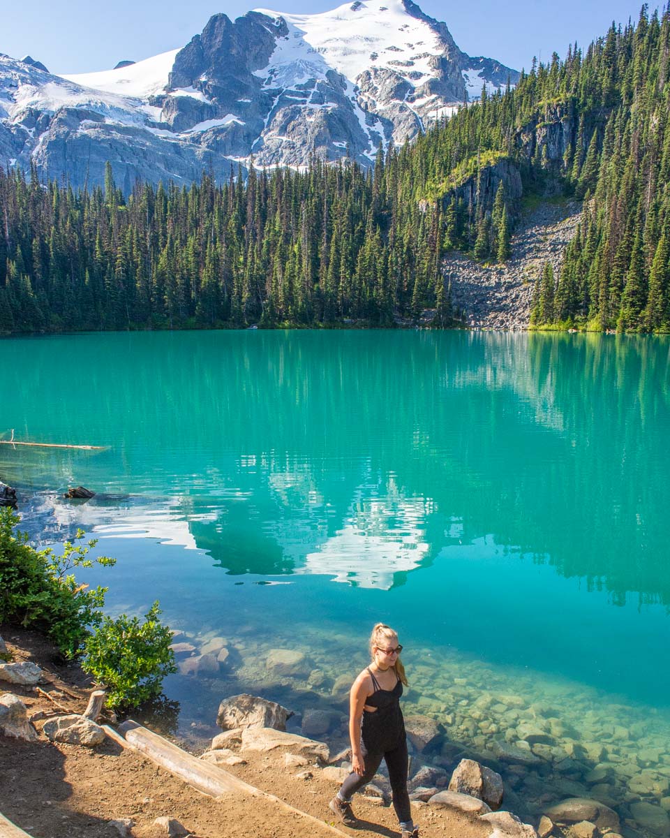 Lady walks along Middle Joffre Lake