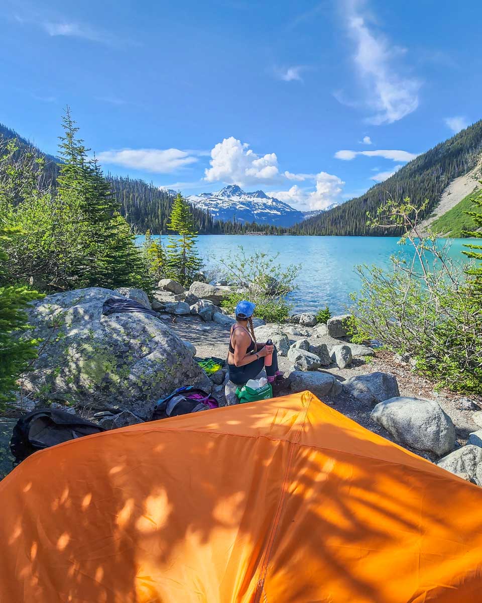 View from behind our tent of Bailey and 3rd Joffre Lake
