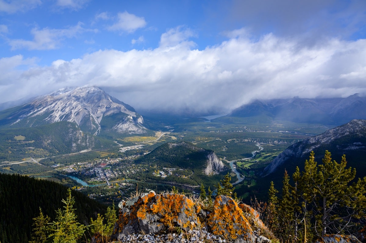 view of Banff town from the top of the Sulphur Mountain Highline Trek