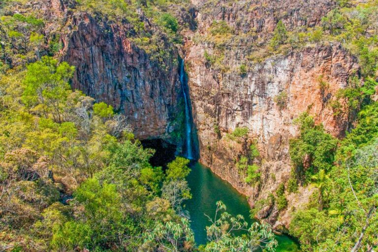 A birds eye view of a waterfall in Kakadu NP