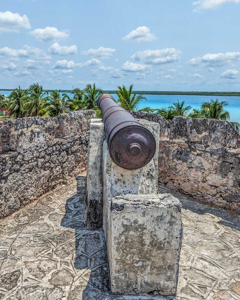 A canon on Fort San Felipe in Bacalar, Mexico